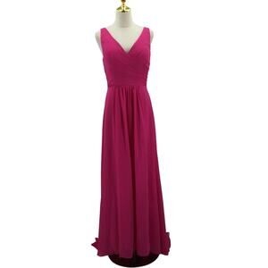 FORMAL PARTY SZ 10 L Pink V-Neck Pleated Maxi Bridesmaid Gown Dress NEW 0B13